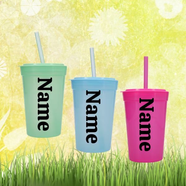 5" Blue Kids Color Changing Cup with Lid and Straw — Personalized Easter Bunny