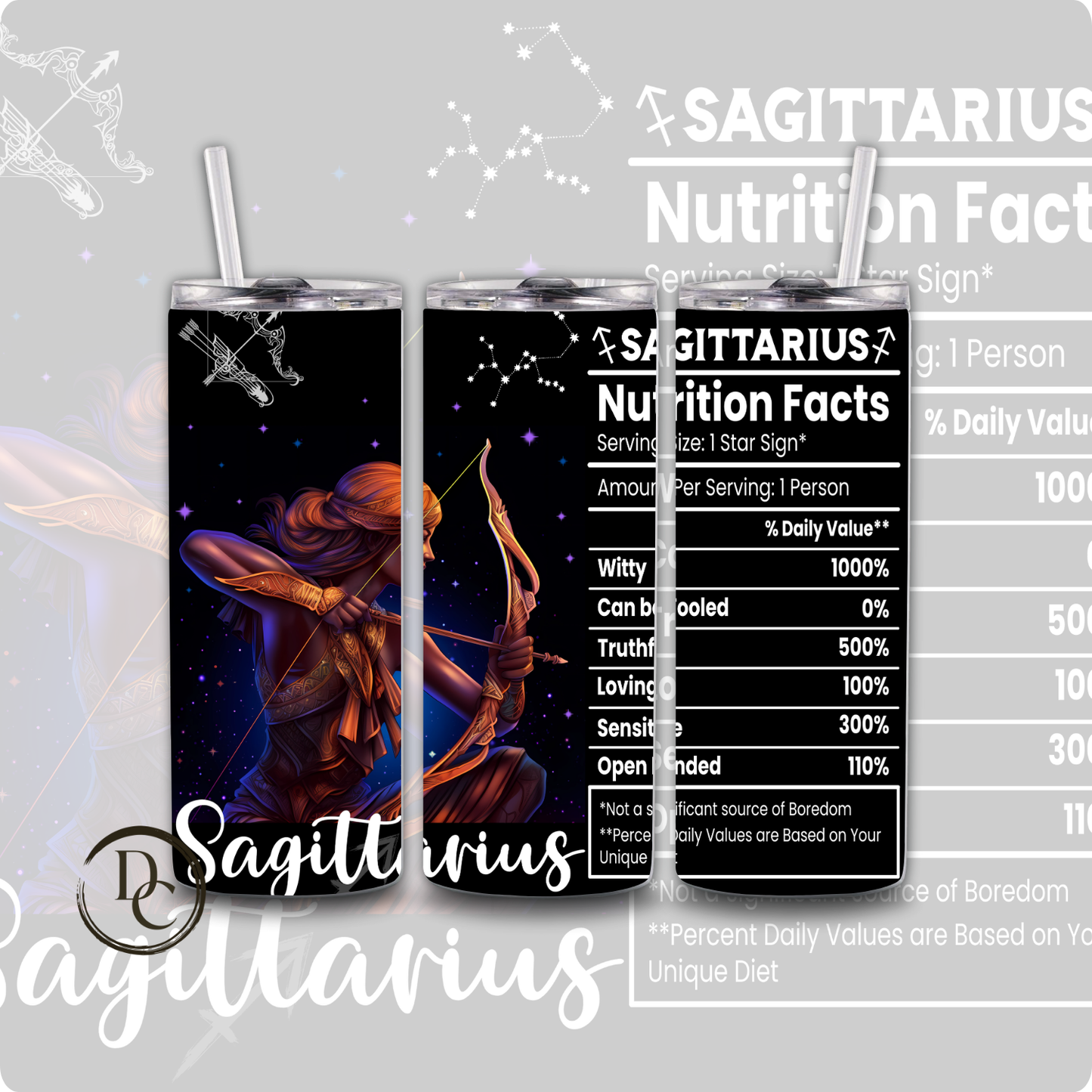 Pisces ZODIAC NUTRITION FACT 20 oz Custom Sublimation Tumbler Stainless Steel