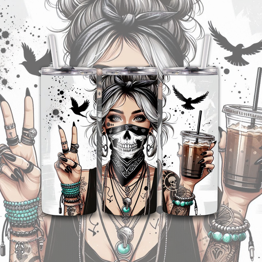 Skull Mask Tattoo Coffee 20 oz Custom Sublimation Tumbler Stainless Steel 13