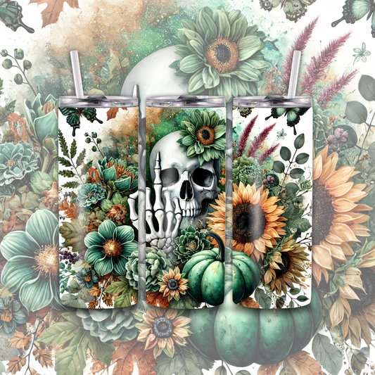 Skull Flower Sunflower 20 oz Custom Sublimation Tumbler Stainless Steel 17