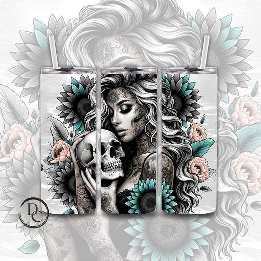 Skull Female Sunflower Sarcasm Affirmation 20 oz Custom Sublimation Tumbler Stainless Steel 4