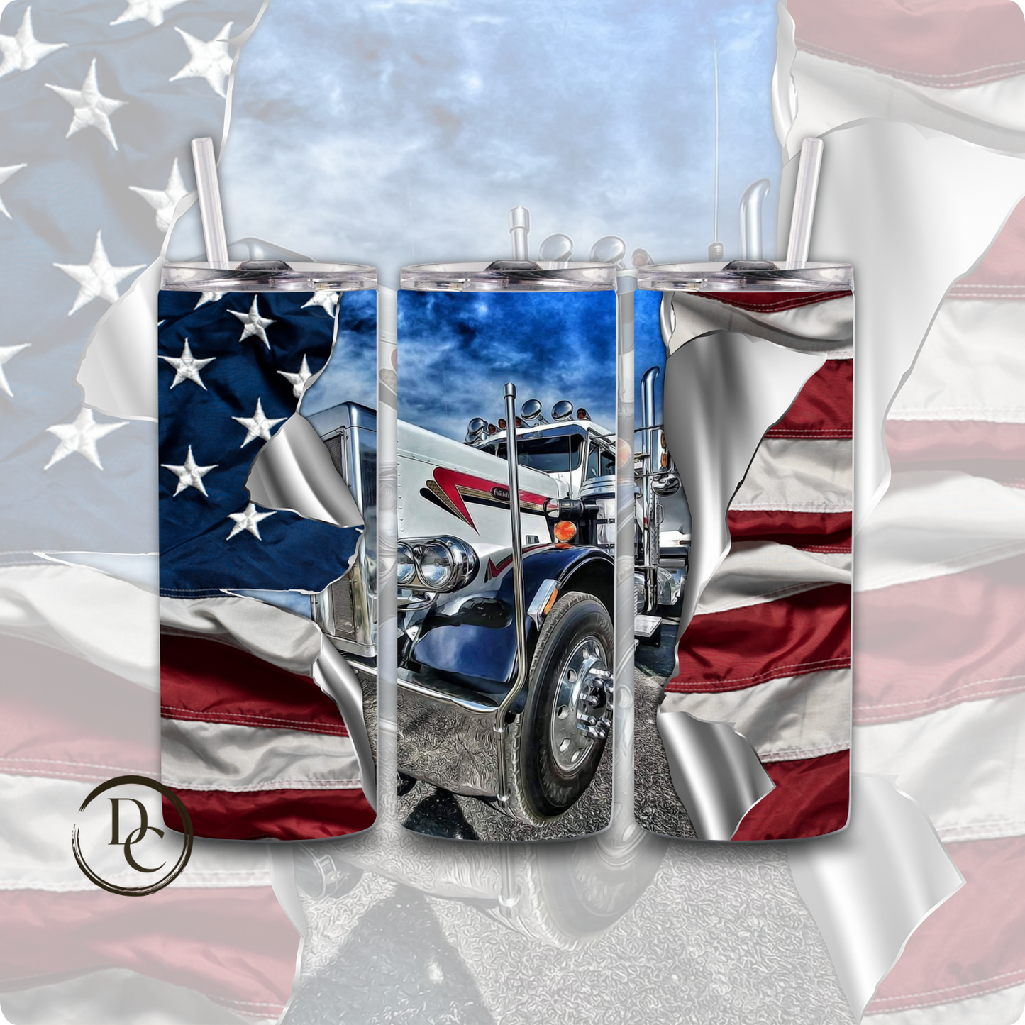 Semi- Truck 20 oz Custom Sublimation Tumbler Stainless Steel 18