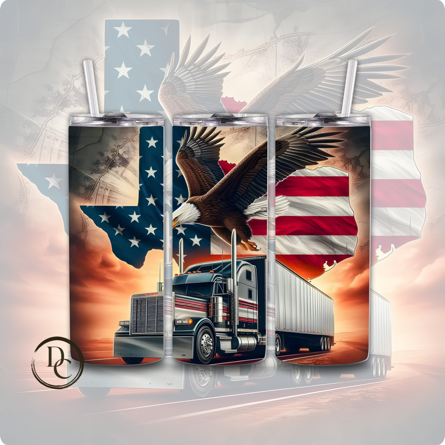 Semi- Truck 20 oz Custom Sublimation Tumbler Stainless Steel 18
