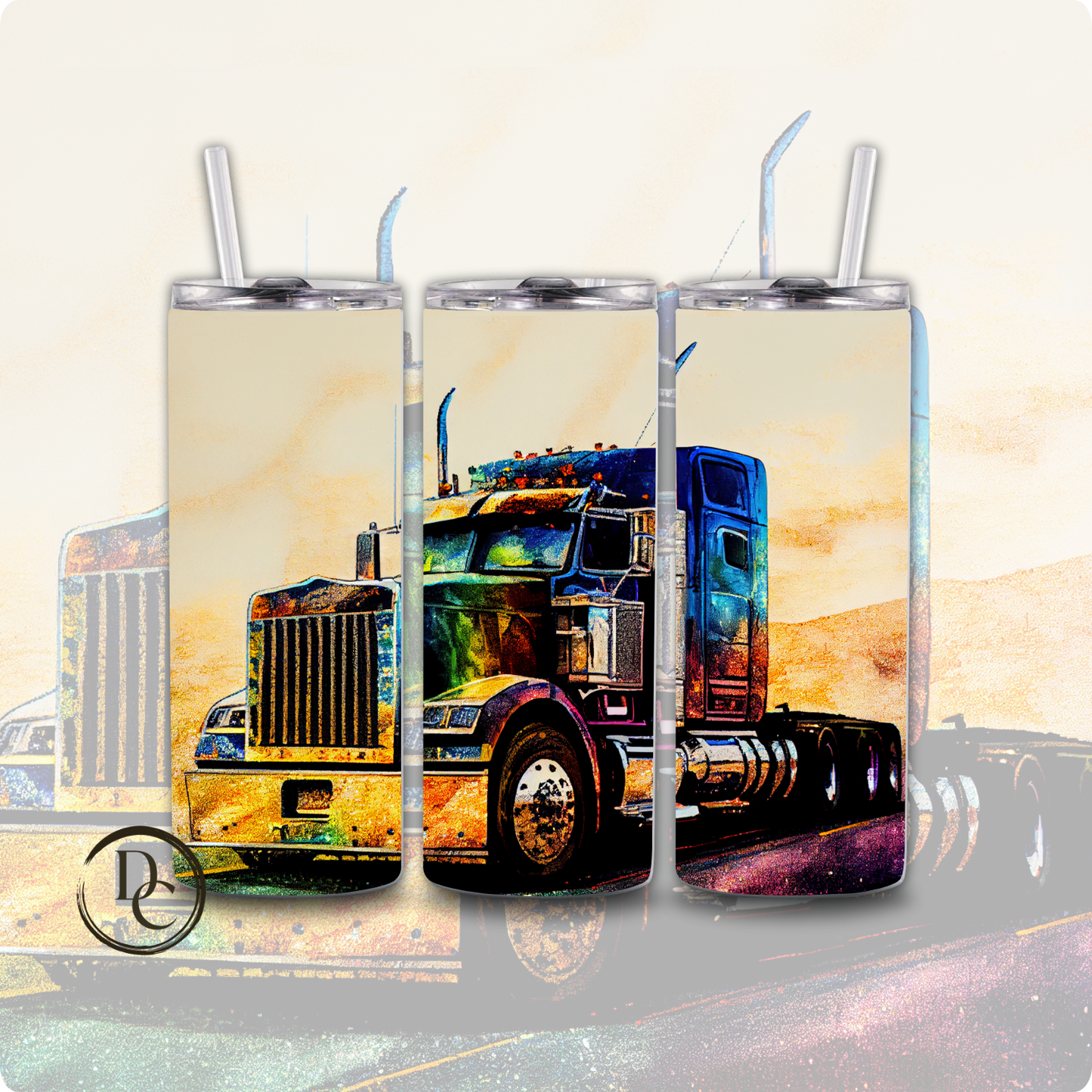 Semi- Truck 20 oz Custom Sublimation Tumbler Stainless Steel 18