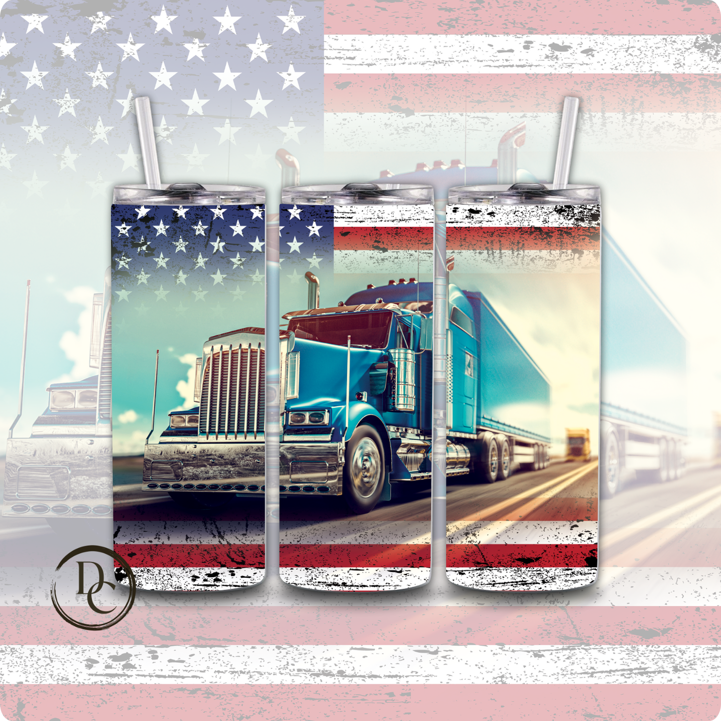 Backbone Of American Semi- Truck 20 oz Custom Sublimation Tumbler Stainless Steel 2