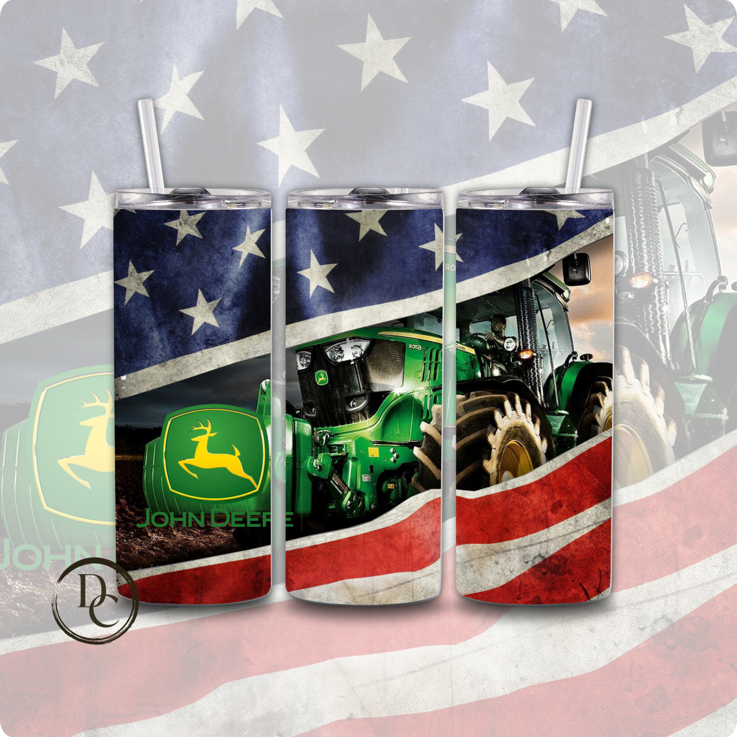 Tractor John Deere 20 oz Custom Sublimation Tumbler Stainless Steel 3