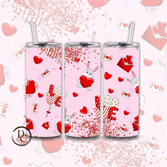 Pink Bunny Heart Love Valentines 20 oz Custom Tumbler Water Bottle