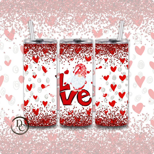 Love Gnome Hearts Glitter Valentines 20 oz Custom Tumbler Water Bottle