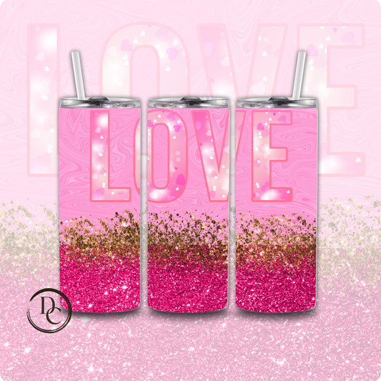 Love Pink Gold Glitter Valentines 20 oz Custom Tumbler Water Bottle