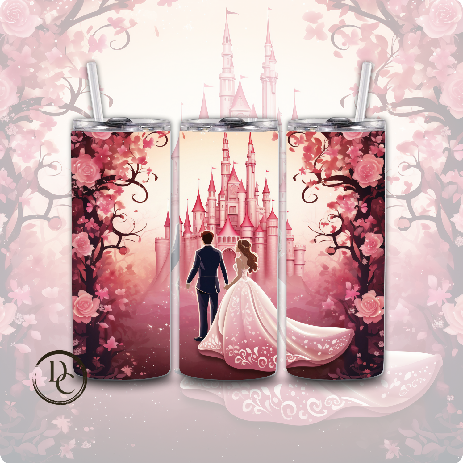 Pink Magical Castle Valentine 20 oz Custom Sublimation Tumbler 
