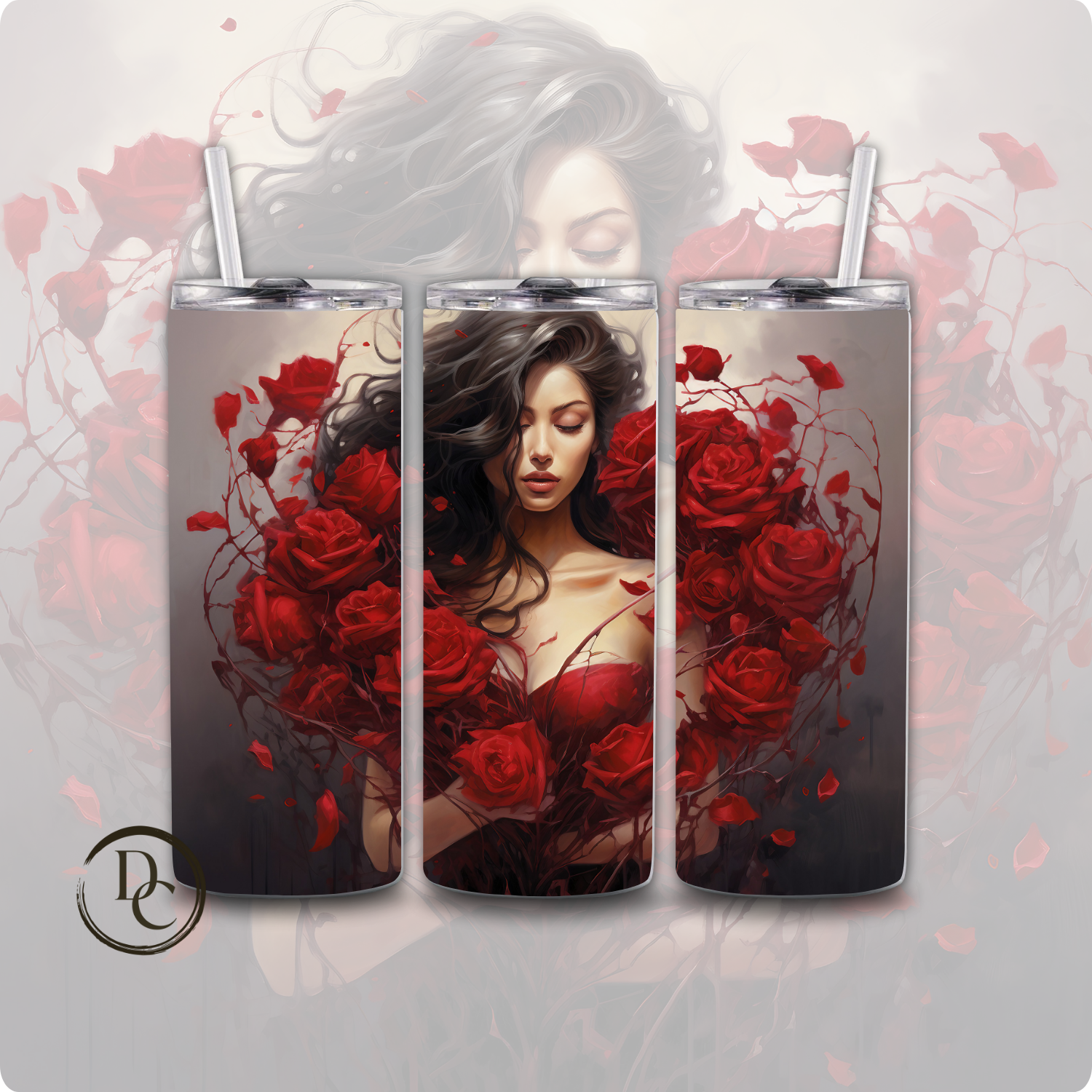 Fantasy Rose girl Valentine 20 oz Custom Sublimation Tumbler 