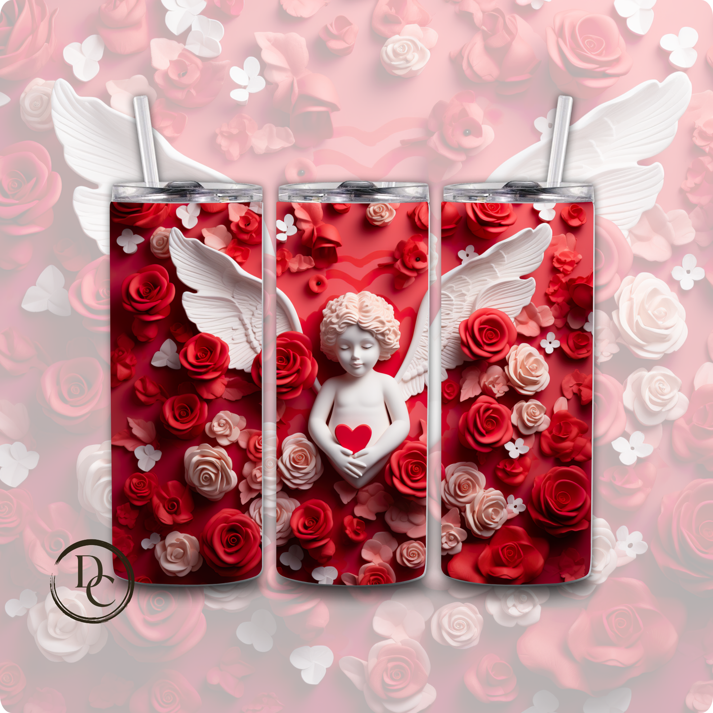 Cupid Heart Roses Custom Tumbler Water Bottle