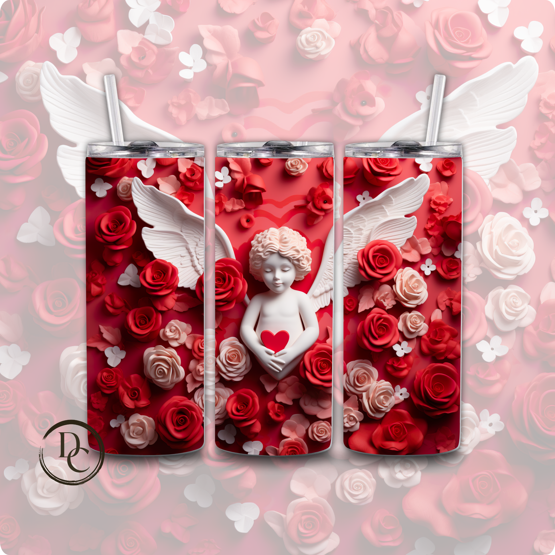 Cupid Heart Roses Custom Tumbler Water Bottle