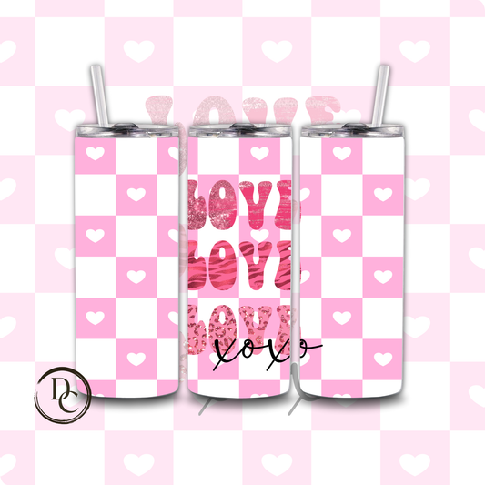 Pink and White Checkerboard Love Heart Xoxo 20 oz Custom Tumbler