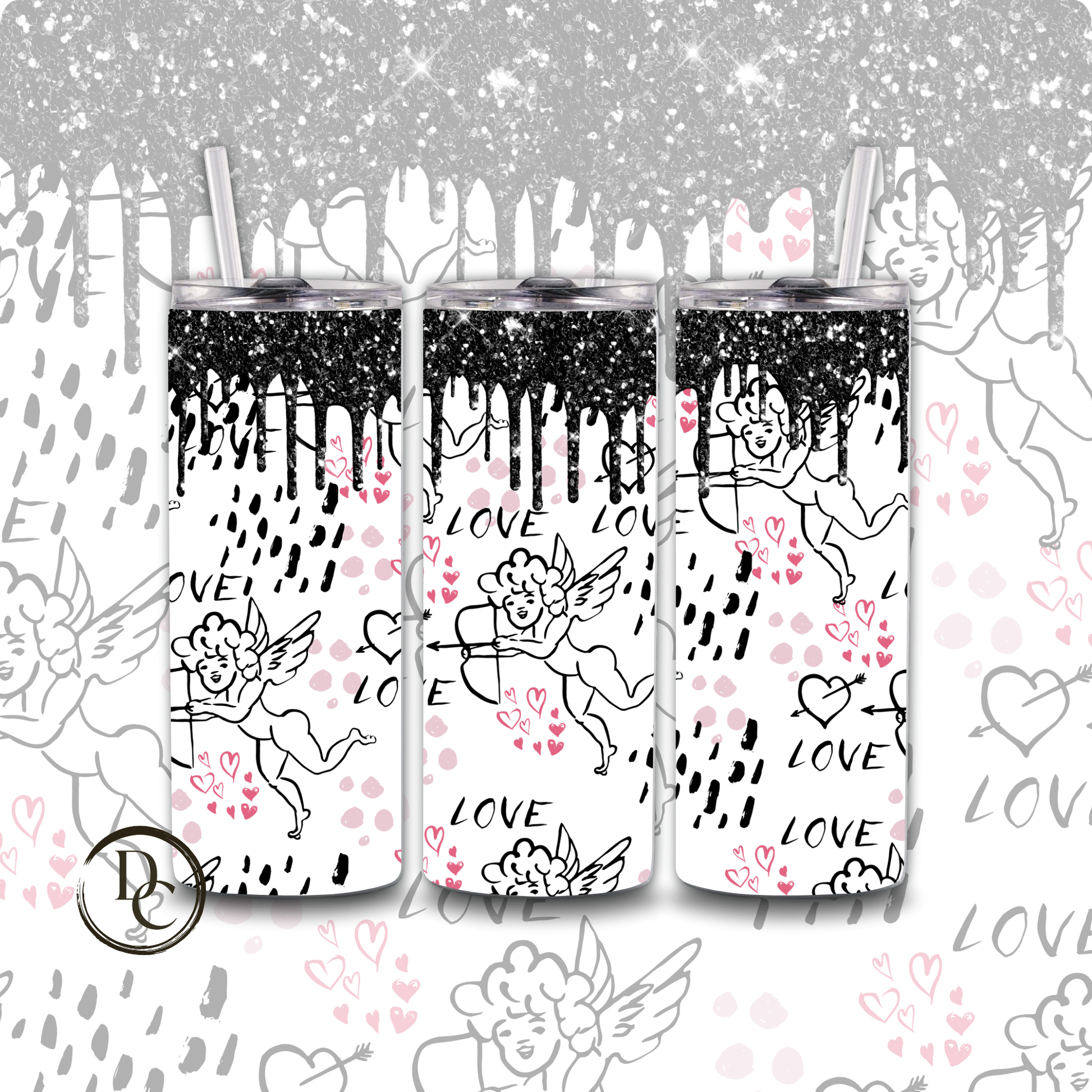 Cupid Love Heart Glitter 20 oz Custom Tumbler