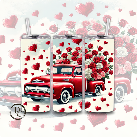 Red Truck Roses Hearts 20 oz Custom Tumber