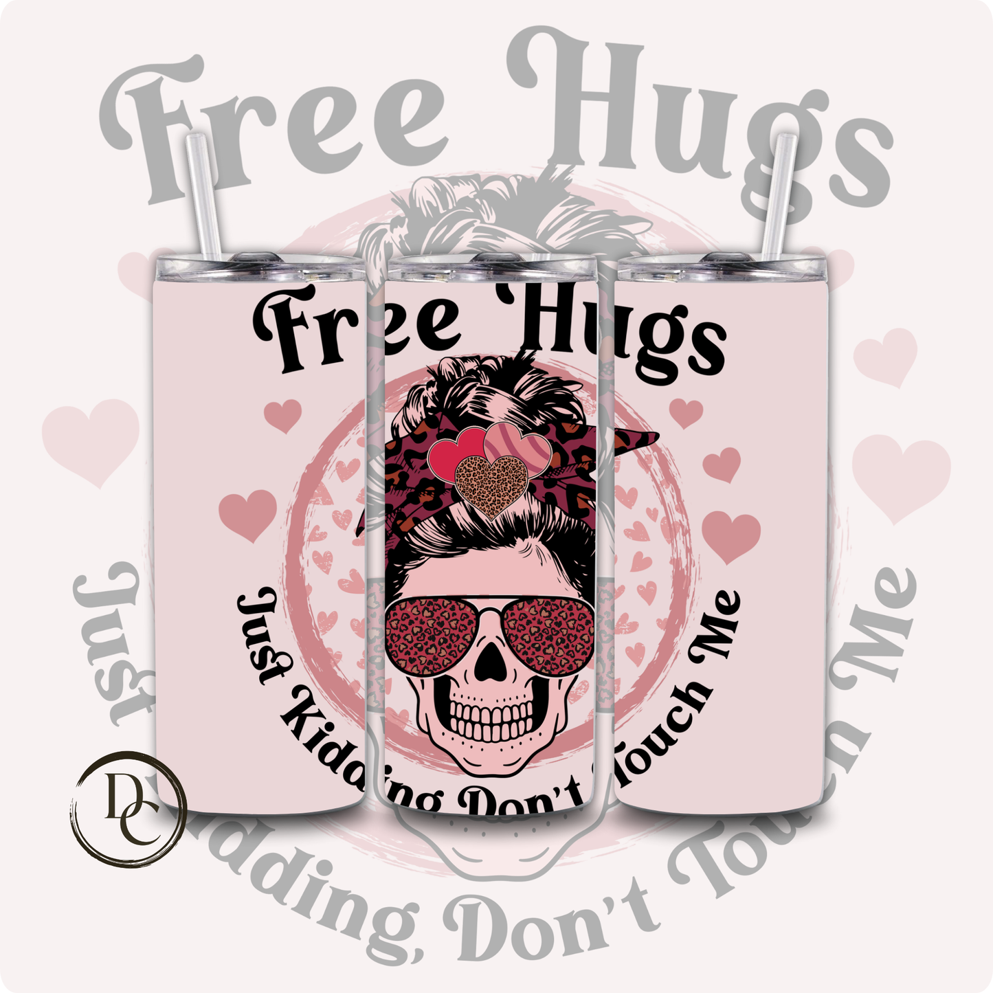 Free Hugs Messy Bun Skull 20 oz Custom tumbler water bottle