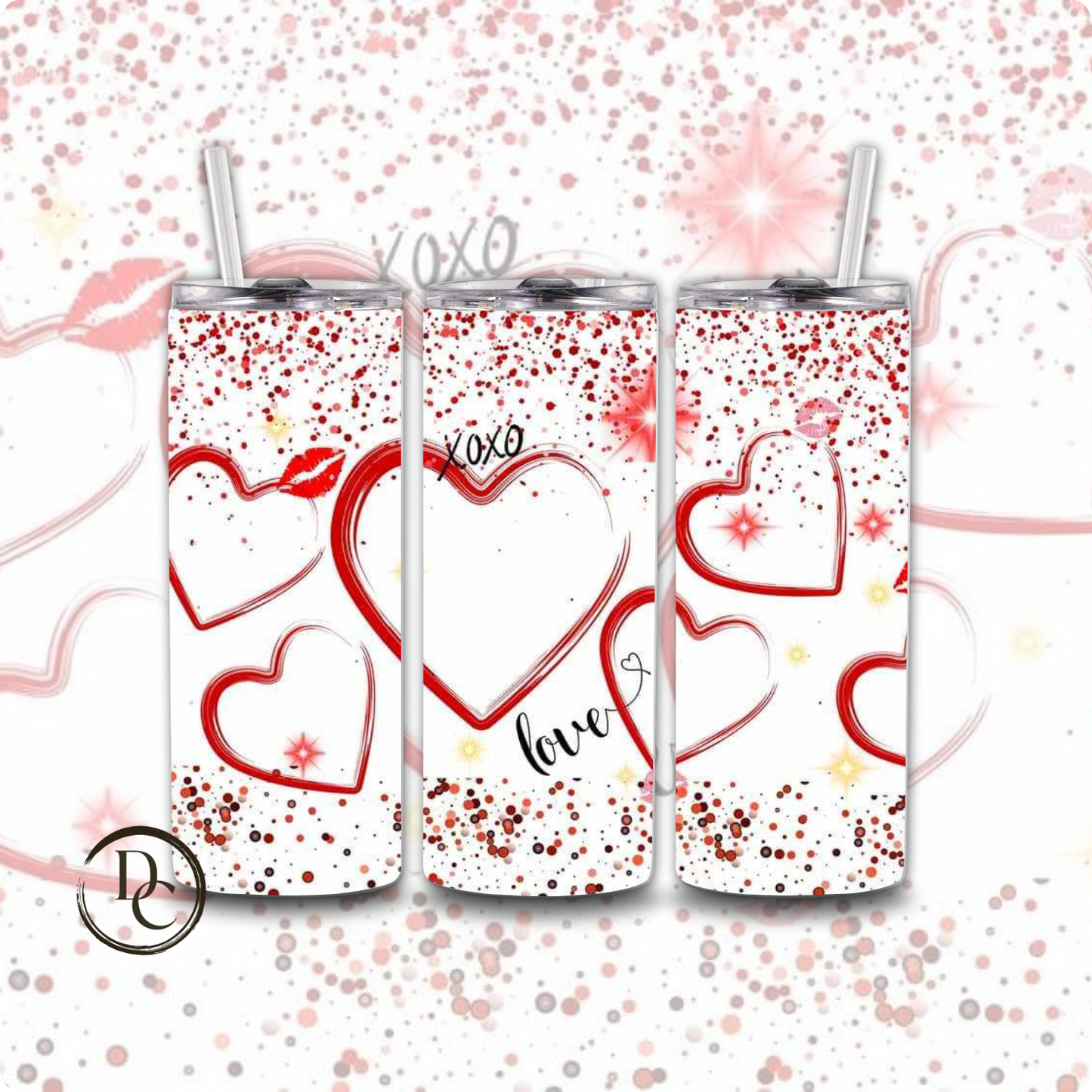 Glitter Heart Valentines 20 oz Custom Sublimation Tumbler Stainless Steel 25