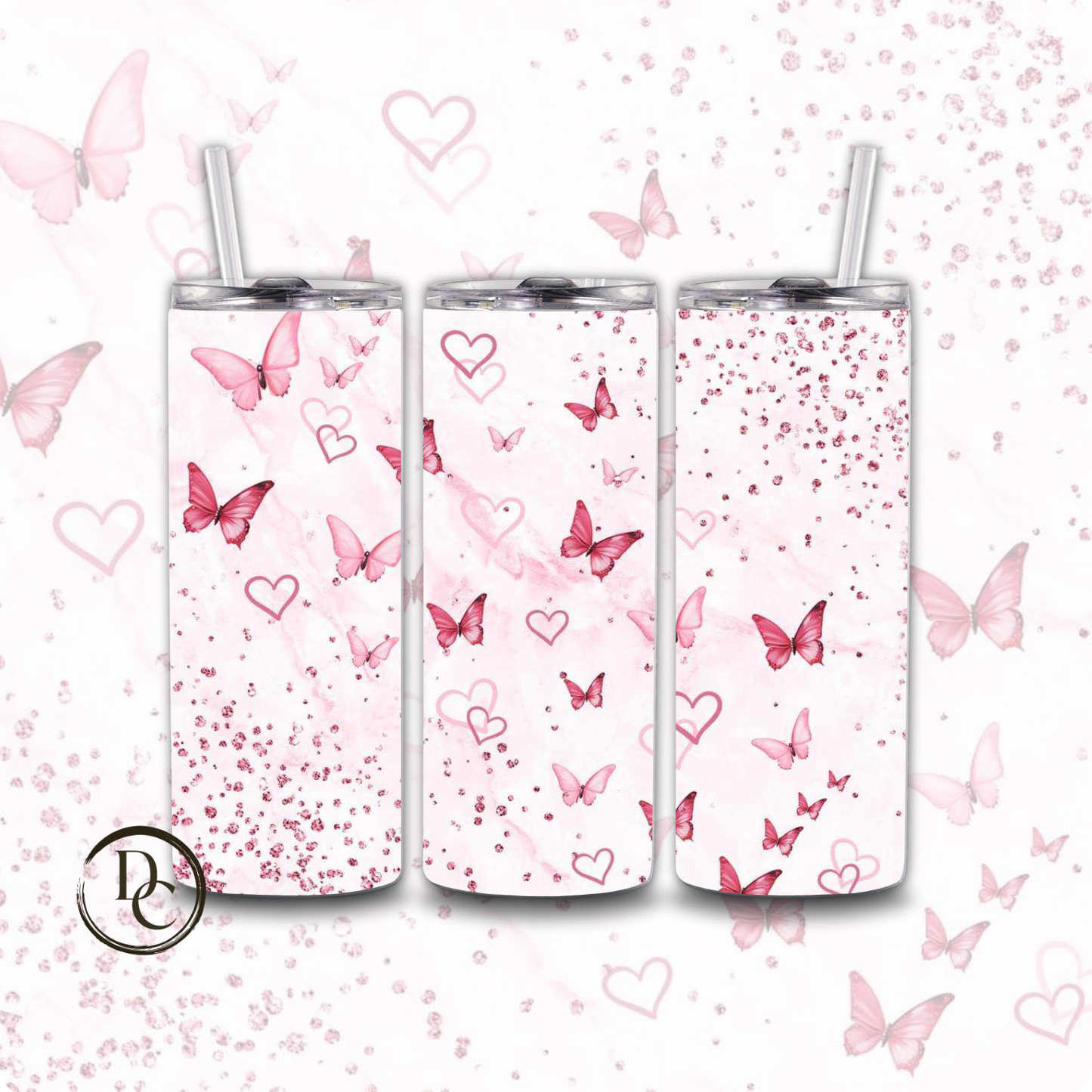 Glitter Heart Valentines 20 oz Custom Sublimation Tumbler Stainless Steel 25