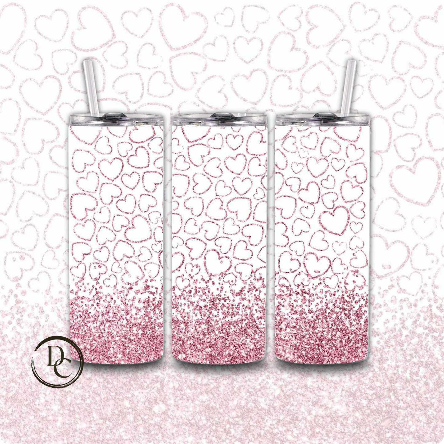Glitter Heart Valentines 20 oz Custom Sublimation Tumbler Stainless Steel 25