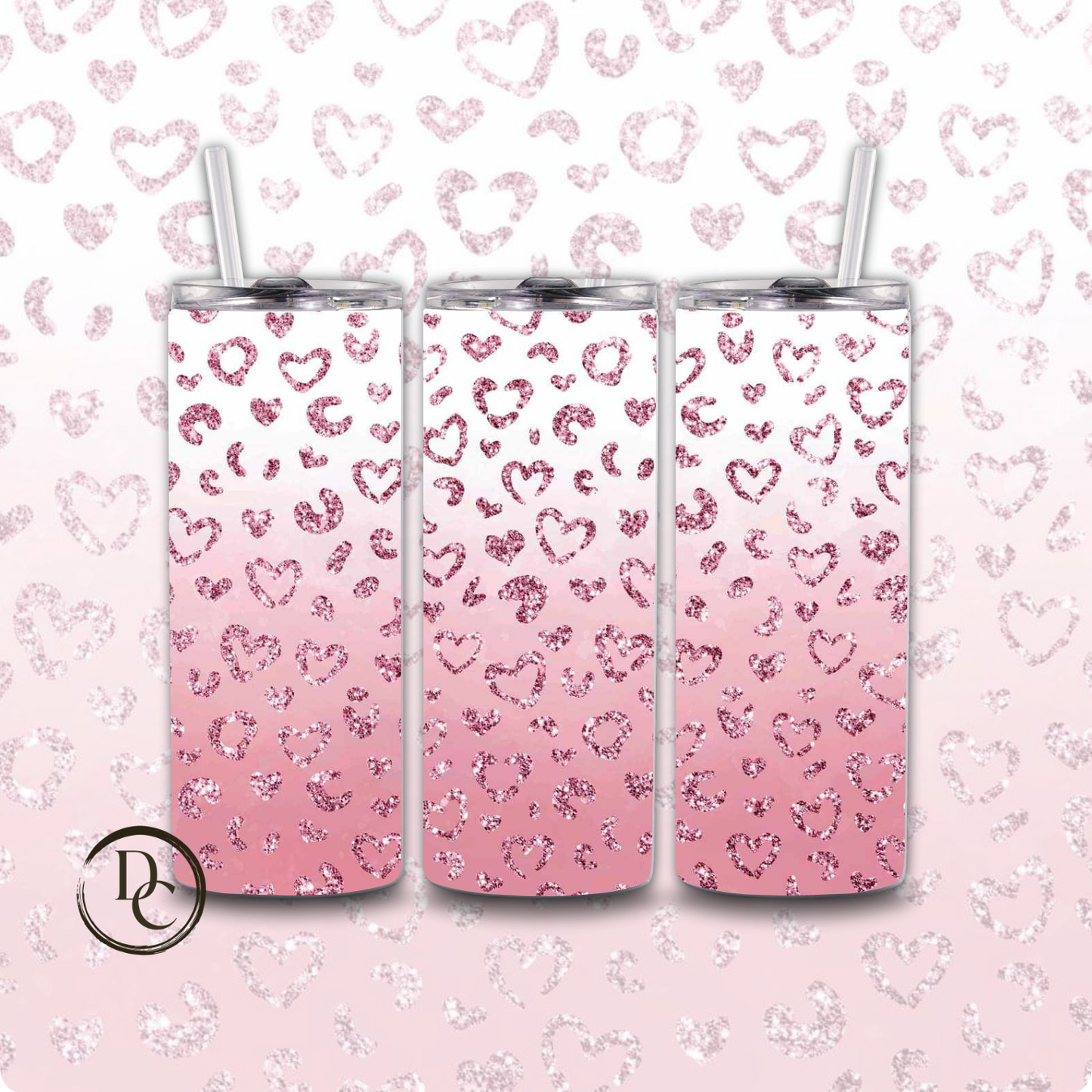 Glitter Heart Valentines 20 oz Custom Sublimation Tumbler Stainless Steel 25