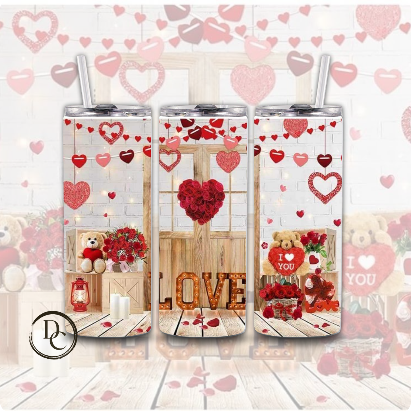 Glitter Heart Valentines 20 oz Custom Sublimation Tumbler Stainless Steel 25