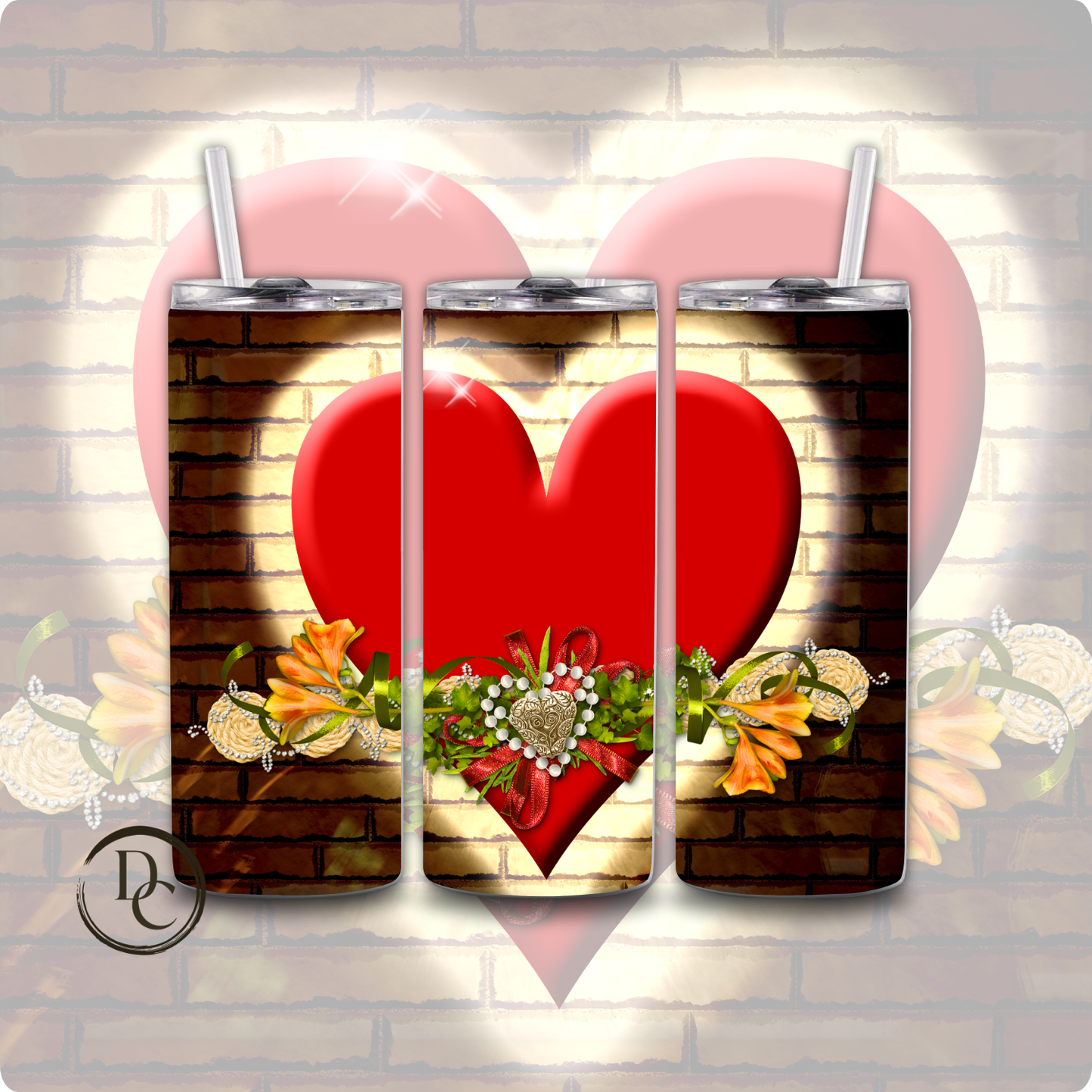 Heart Valentines 20 oz Custom Sublimation Tumbler Stainless Steel 32