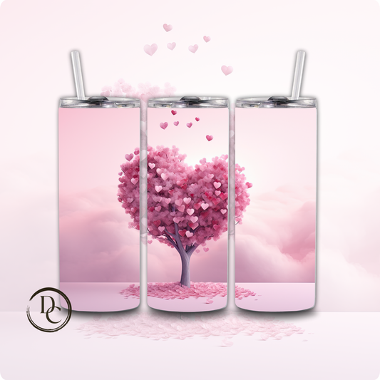 Pink Heart Tree Valentines 20 oz Custom Sublimation Tumbler Stainless Steel 8