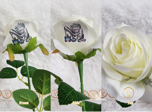 White Rose Heels, Crown Perfume Lip Stick Predesigns Custom Forever Flower Fun Custom Designs