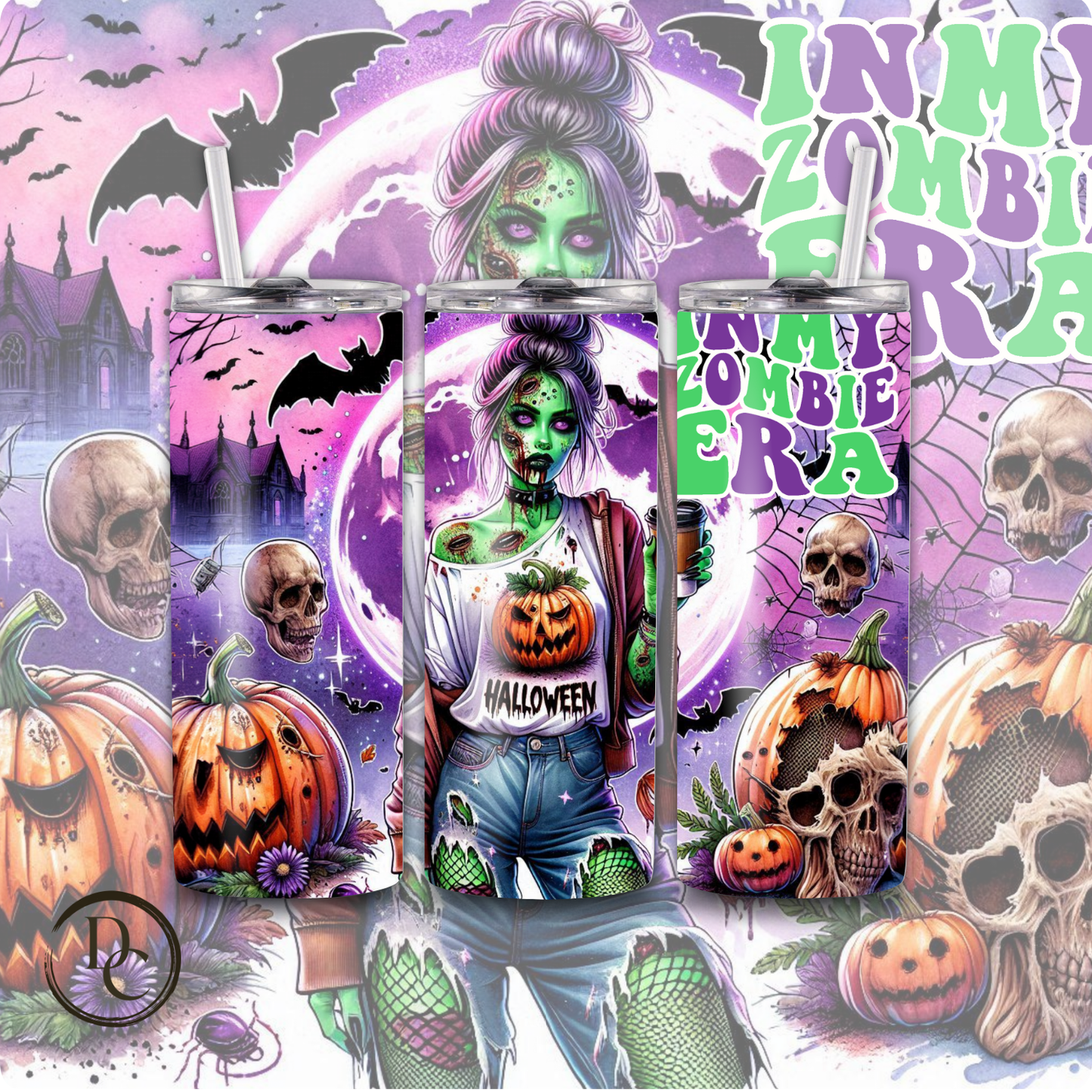 In My Zombie Era Witch, Halloween 20 Oz Custom Sublimation Tumbler Stainless Steel 12