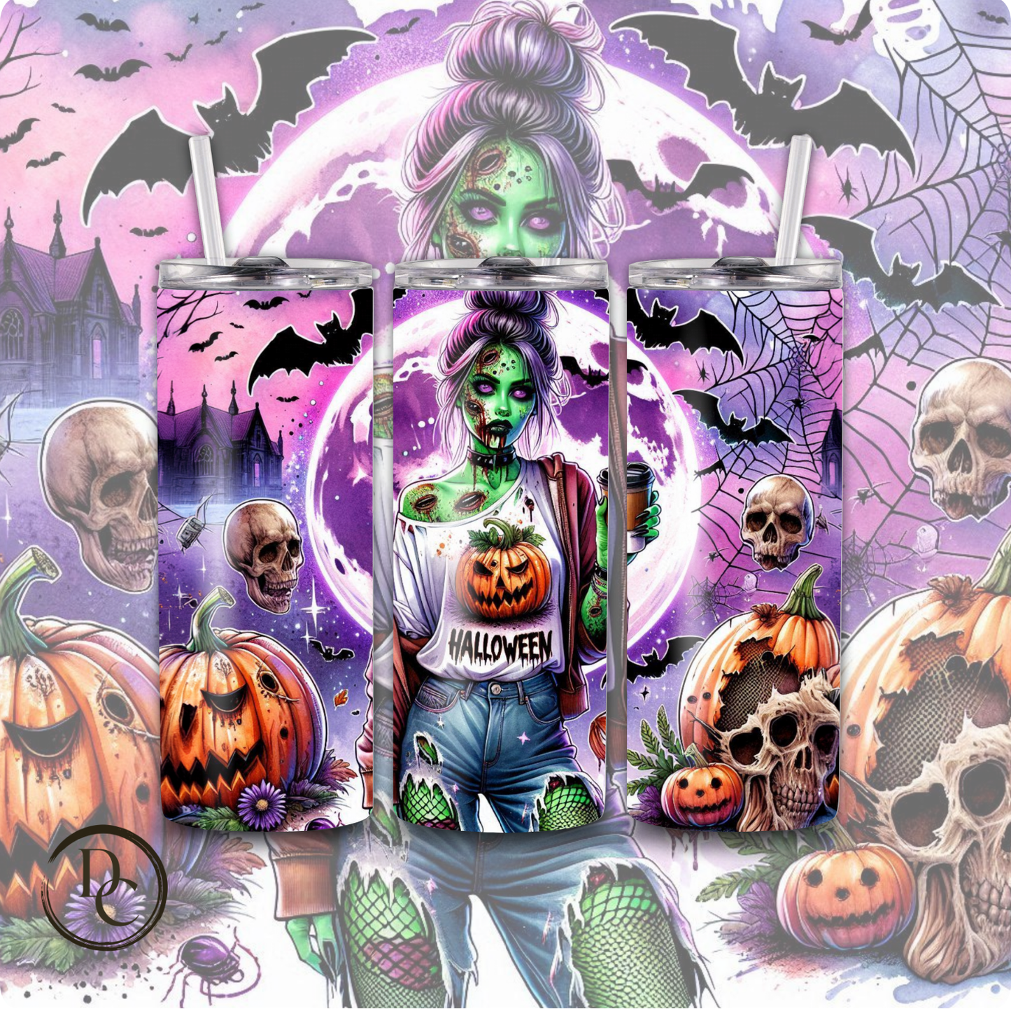 In My Zombie Era Witch, Halloween 20 Oz Custom Sublimation Tumbler Stainless Steel 12
