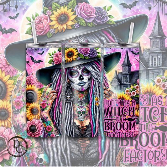 Happy As A Witch In A Broom Factory, Witch Halloween 20 Oz Custom Sublimation Tumbler Stainless Steel 4