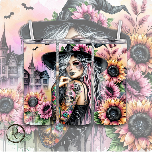 Witch, Sunflower, Halloween 20 Oz Custom Sublimation Tumbler Stainless Steel 8