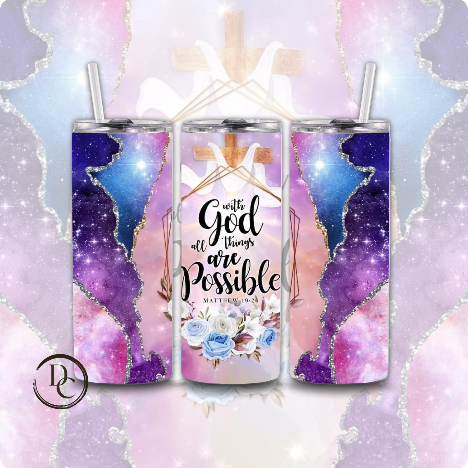 With God all Things are possible 20 oz Custom Sublimation Tumbler Stainless Steel Insulated 