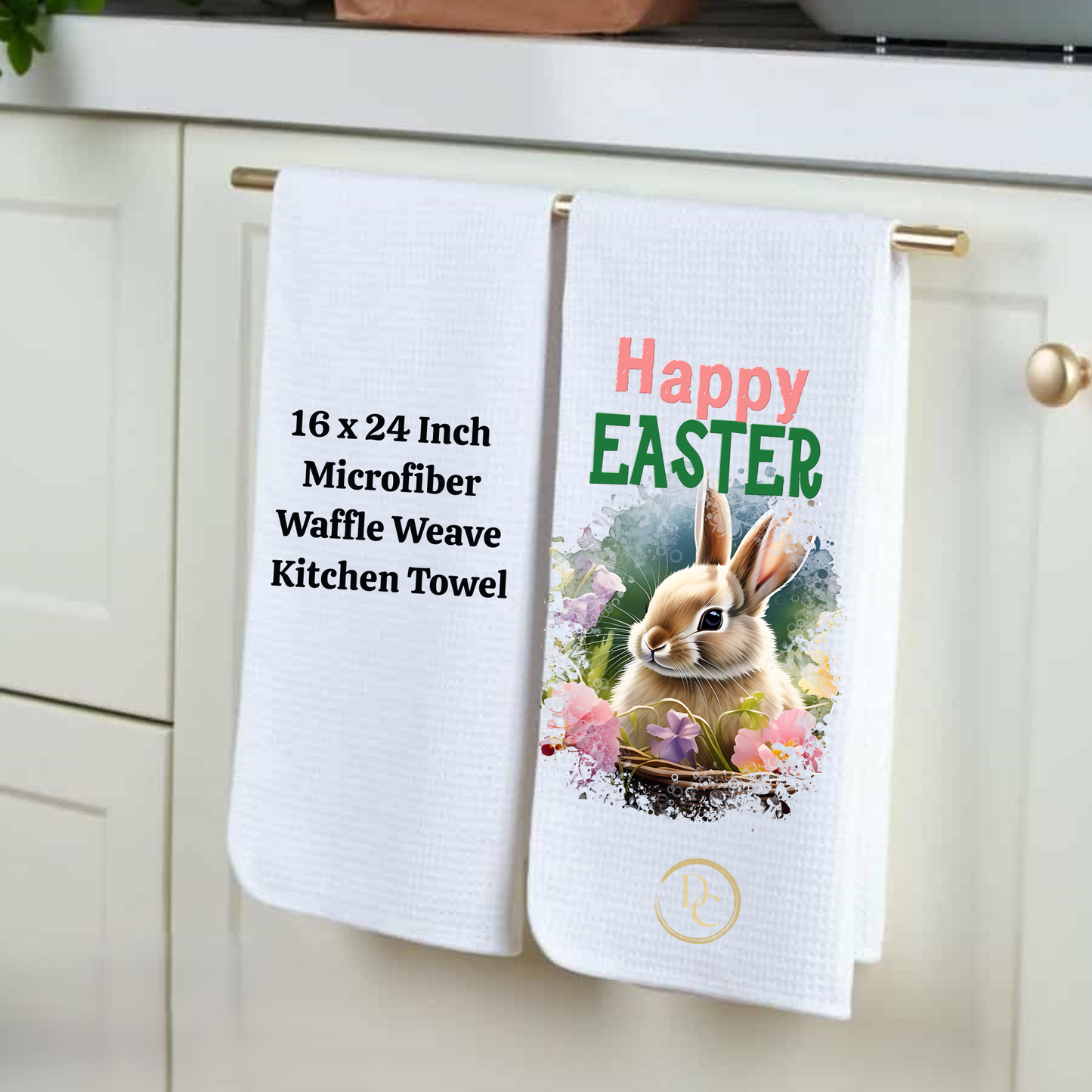 Easter Blessings Tan bunny, Easter Kitchen Towel Microfiber Waffle Weave